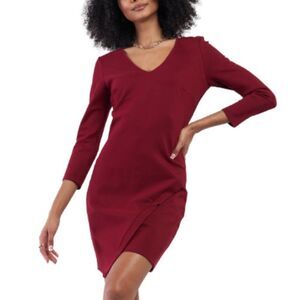 Maroon Bodycon Fall Business Workwear Dress Thick material